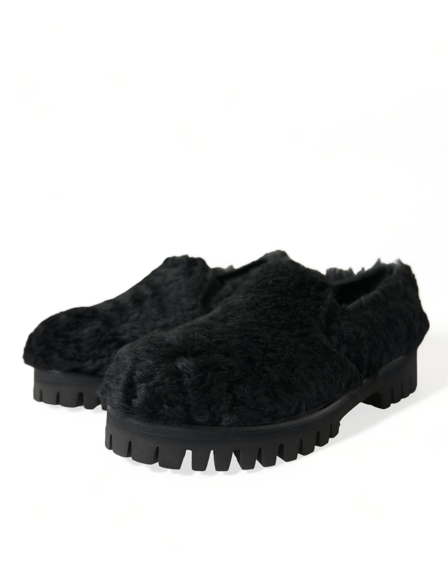 Dolce & Gabbana Zapatos de vestir con pantuflas de cuero con pelo negros
