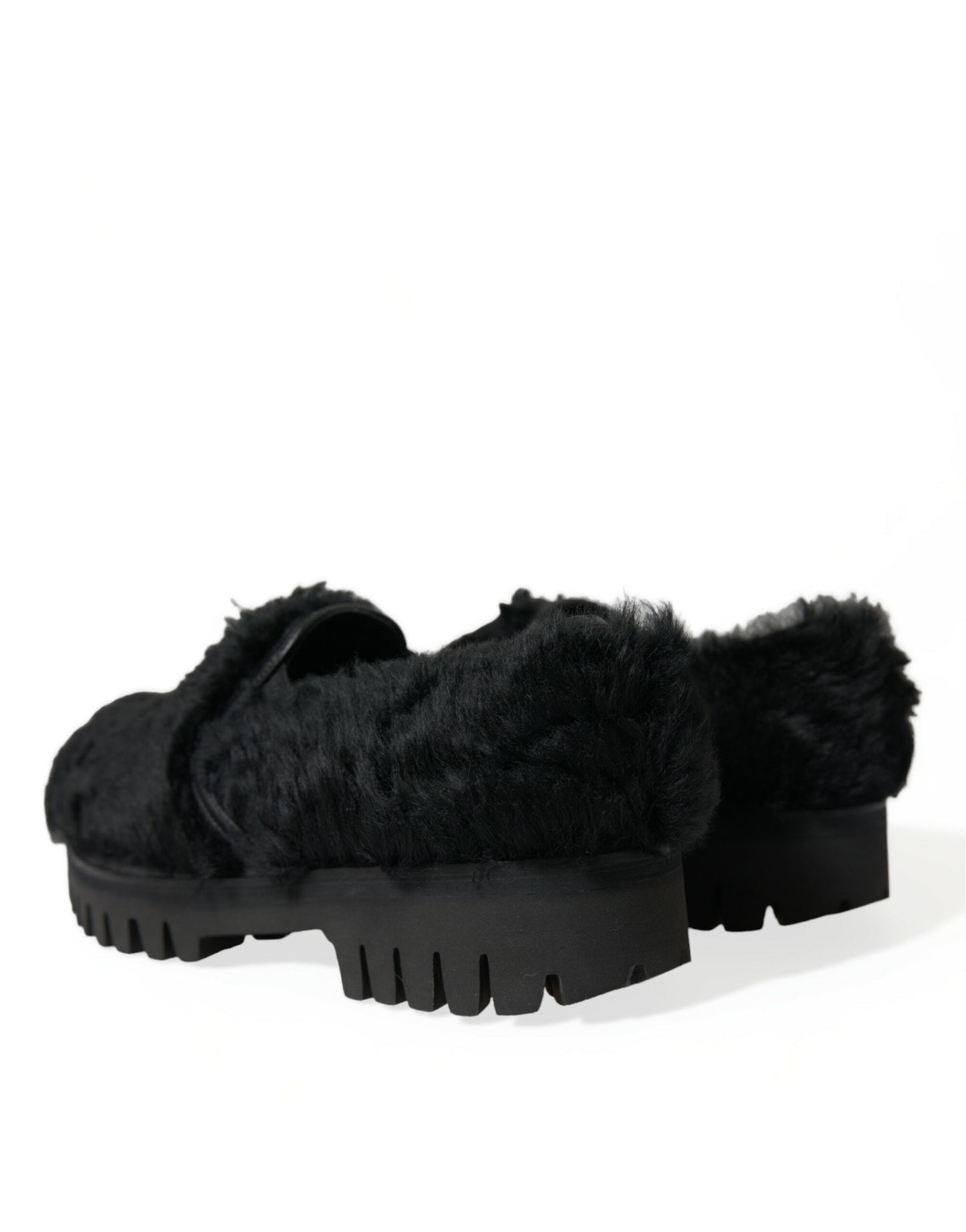 Dolce & Gabbana Zapatos de vestir con pantuflas de cuero con pelo negros