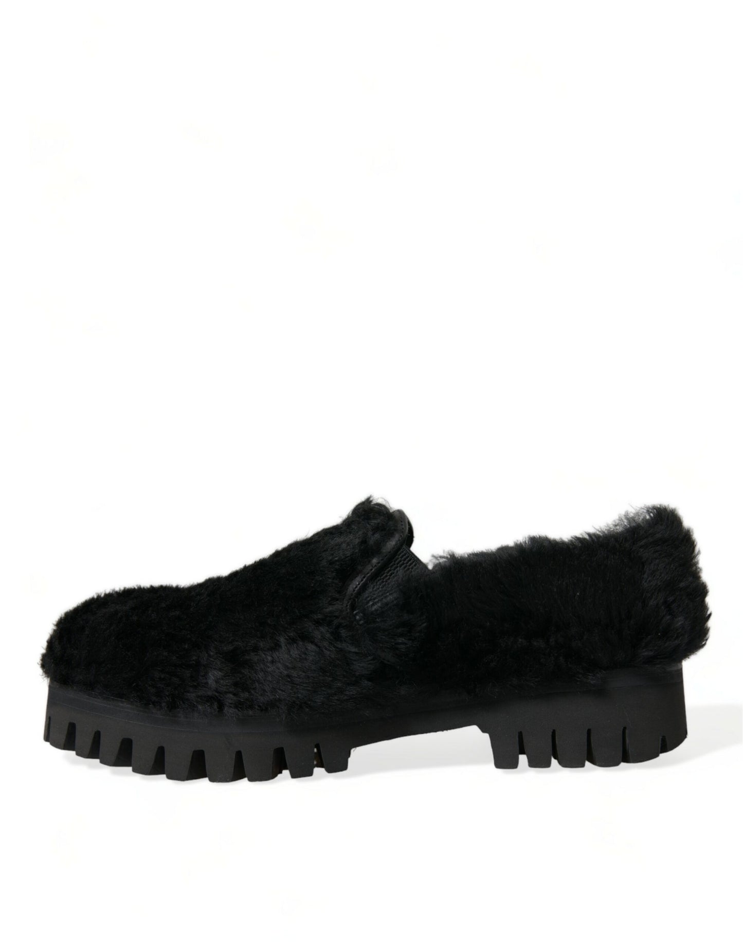 Dolce & Gabbana Zapatos de vestir con pantuflas de cuero con pelo negros