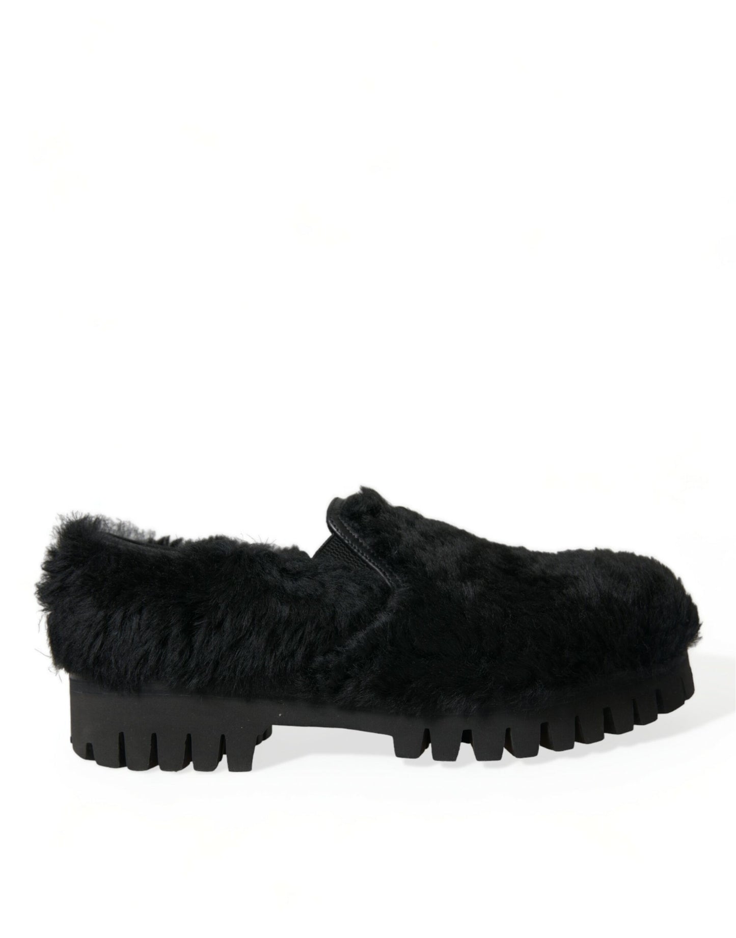 Dolce & Gabbana Zapatos de vestir con pantuflas de cuero con pelo negros