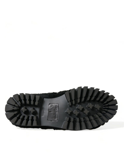 Dolce & Gabbana Zapatos de vestir con pantuflas de cuero con pelo negros