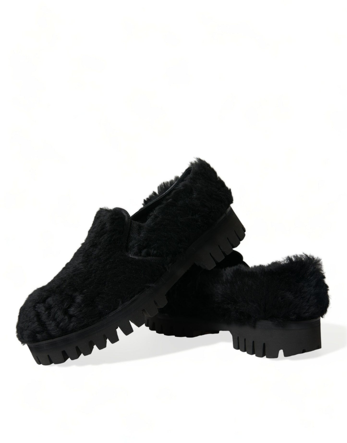 Dolce & Gabbana Zapatos de vestir con pantuflas de cuero con pelo negros