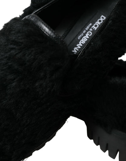 Dolce & Gabbana Zapatos de vestir con pantuflas de cuero con pelo negros