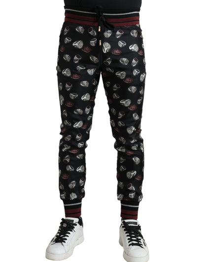 Dolce & Gabbana Pantalones de Chándal de Seda Negros con Anillo