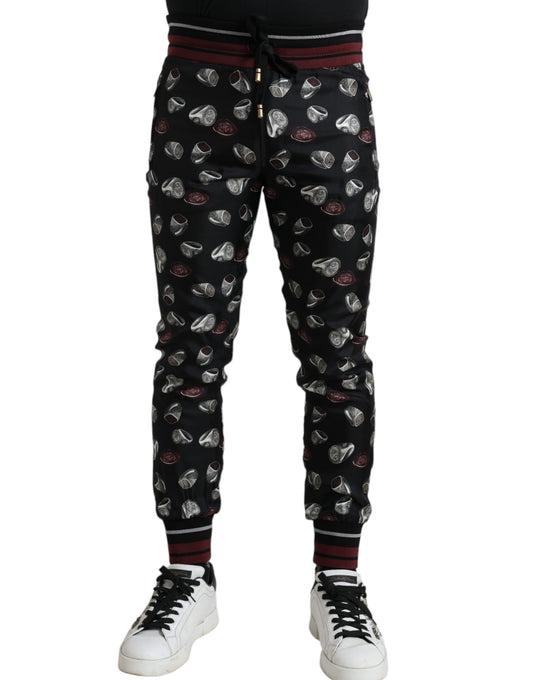 Dolce & Gabbana Pantalones de Chándal de Seda Negros con Anillo