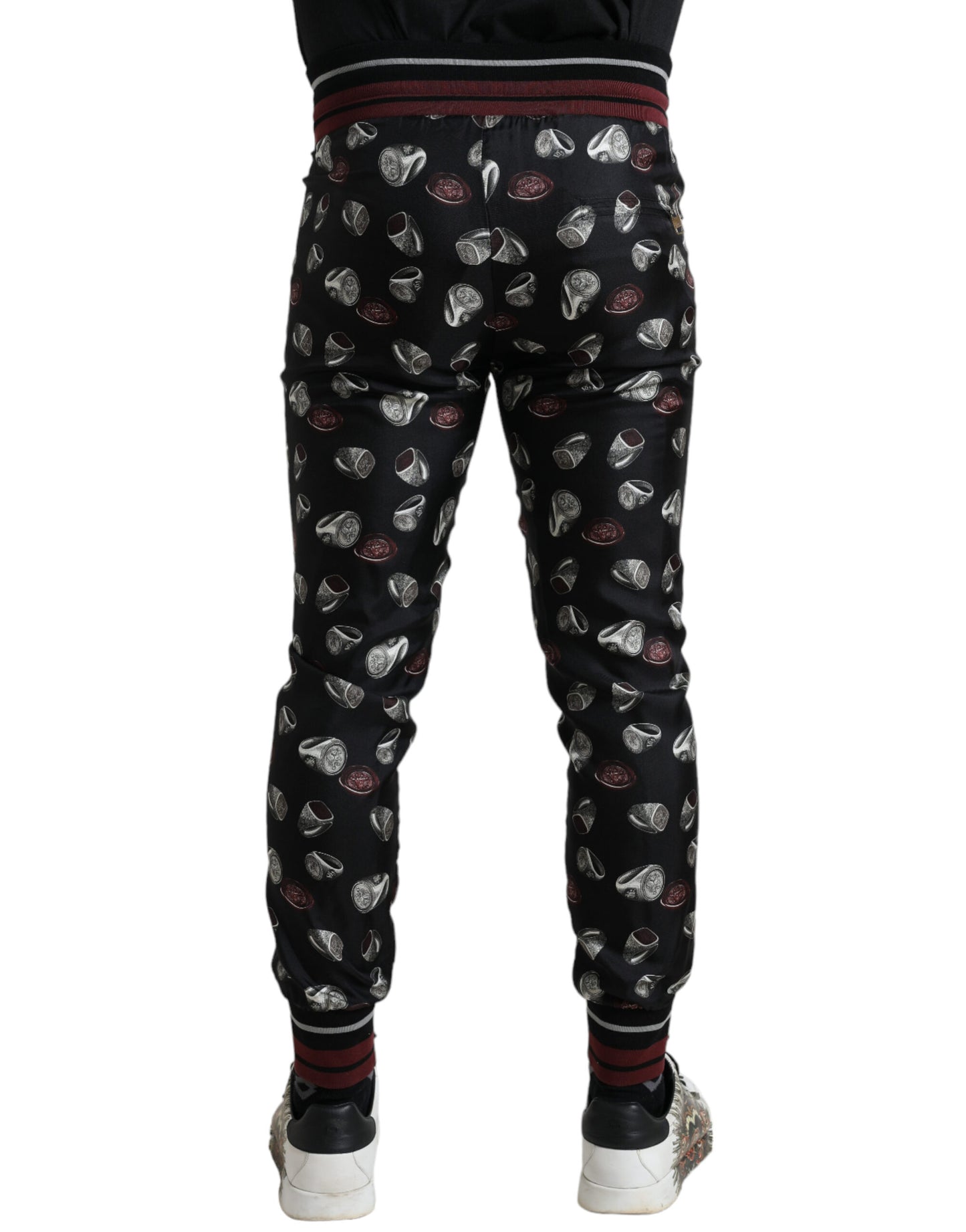 Dolce & Gabbana Pantalones de Chándal de Seda Negros con Anillo