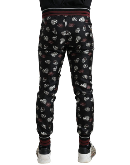 Dolce & Gabbana Pantalones de Chándal de Seda Negros con Anillo