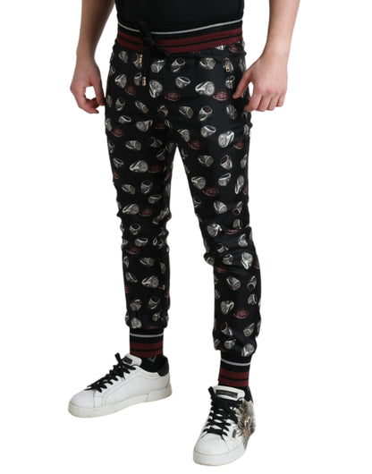 Dolce & Gabbana Pantalones de Chándal de Seda Negros con Anillo