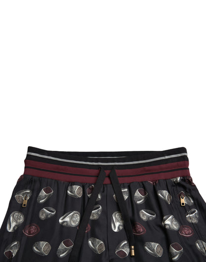 Dolce & Gabbana Pantalones de Chándal de Seda Negros con Anillo