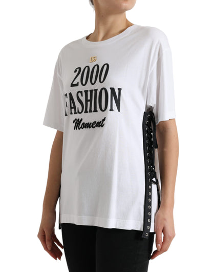 Dolce & Gabbana Camiseta blanca con estampado de eslogan y detalles de cordones