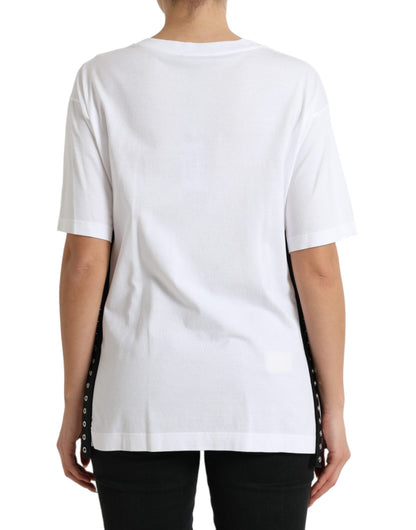 Dolce & Gabbana Camiseta blanca con estampado de eslogan y detalles de cordones