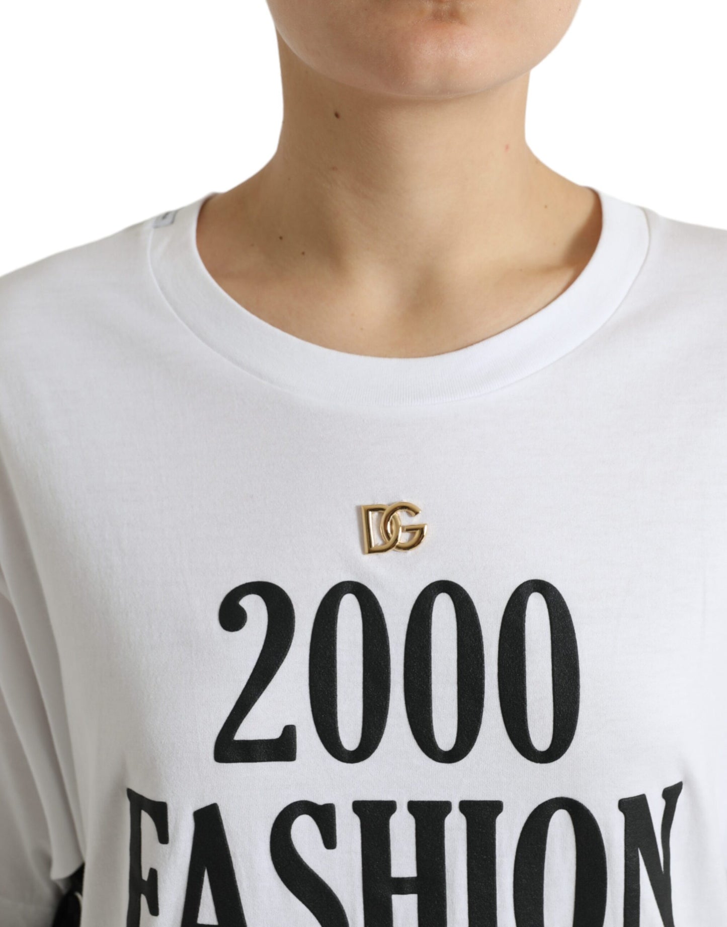 Dolce & Gabbana Camiseta blanca con estampado de eslogan y detalles de cordones