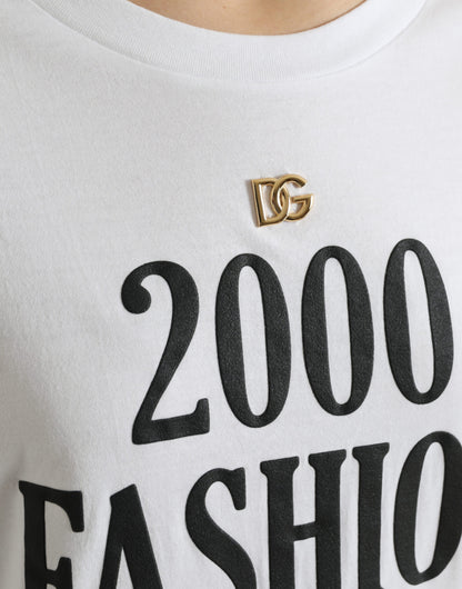Dolce & Gabbana Camiseta blanca con estampado de eslogan y detalles de cordones