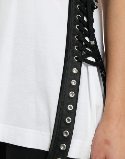 Dolce & Gabbana Camiseta blanca con estampado de eslogan y detalles de cordones