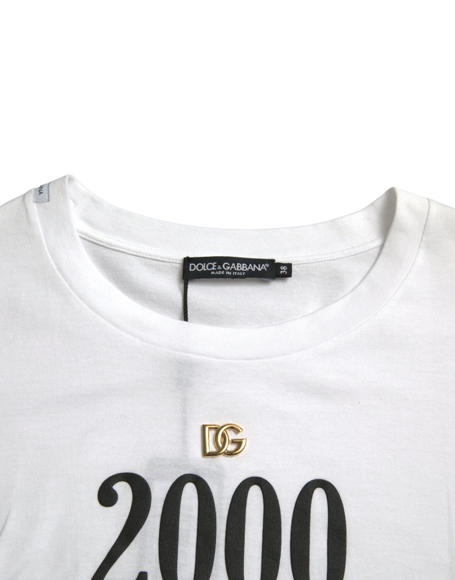 Dolce & Gabbana Camiseta blanca con estampado de eslogan y detalles de cordones