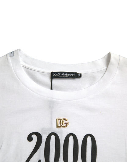 Dolce & Gabbana Camiseta blanca con estampado de eslogan y detalles de cordones