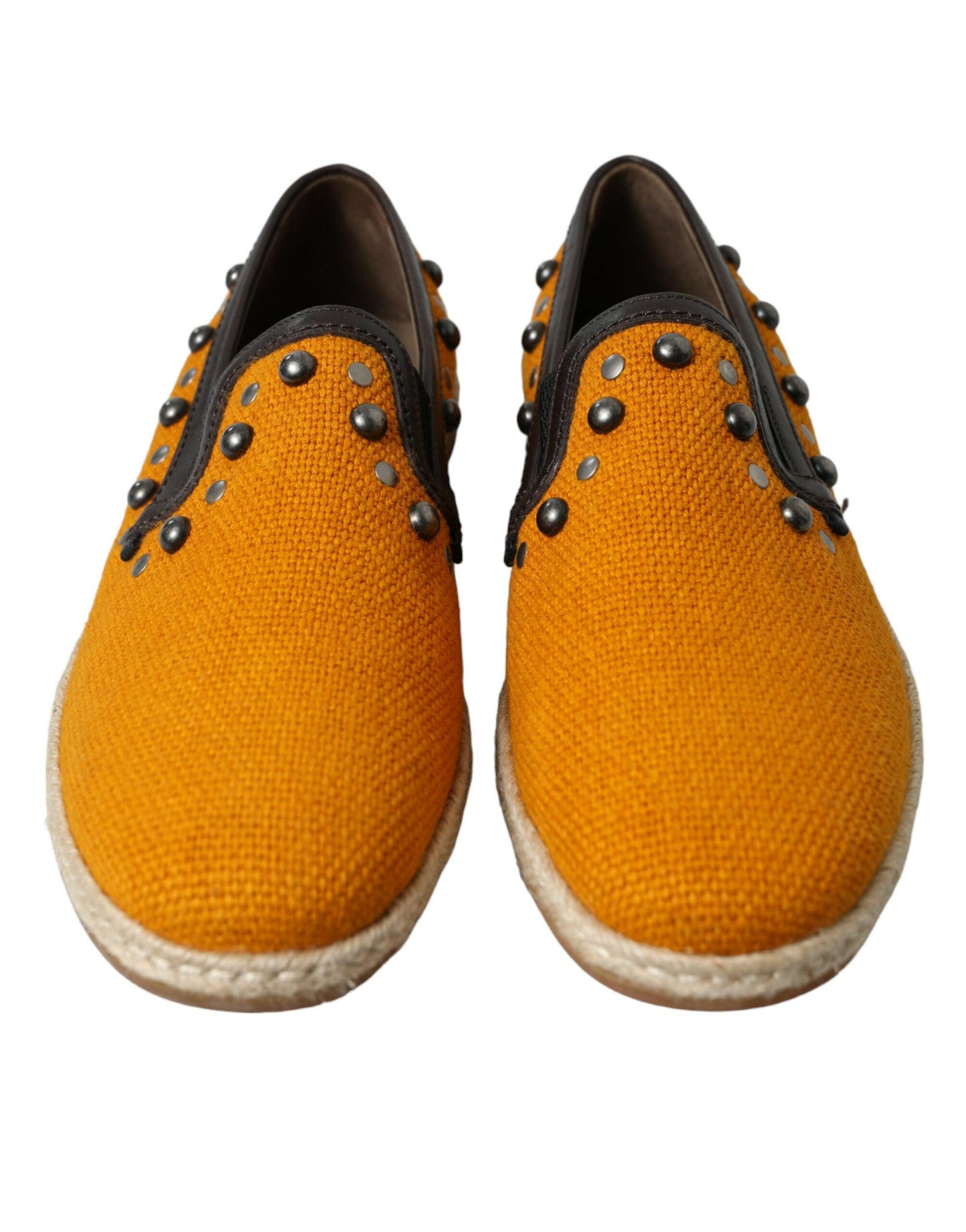 Zapatos mocasines de lino y cuero naranja con tachuelas Dolce & Gabbana