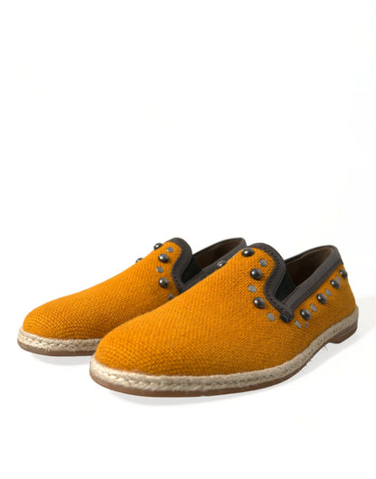 Zapatos mocasines de lino y cuero naranja con tachuelas Dolce & Gabbana