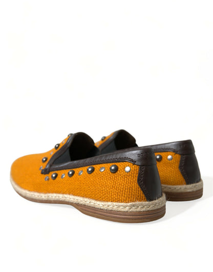 Zapatos mocasines de lino y cuero naranja con tachuelas Dolce & Gabbana