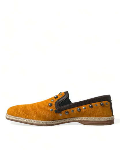 Zapatos mocasines de lino y cuero naranja con tachuelas Dolce & Gabbana