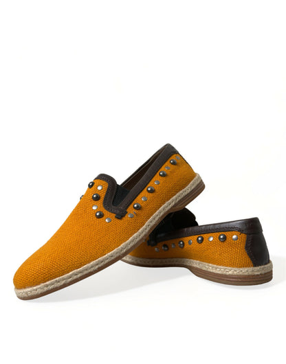 Zapatos mocasines de lino y cuero naranja con tachuelas Dolce & Gabbana