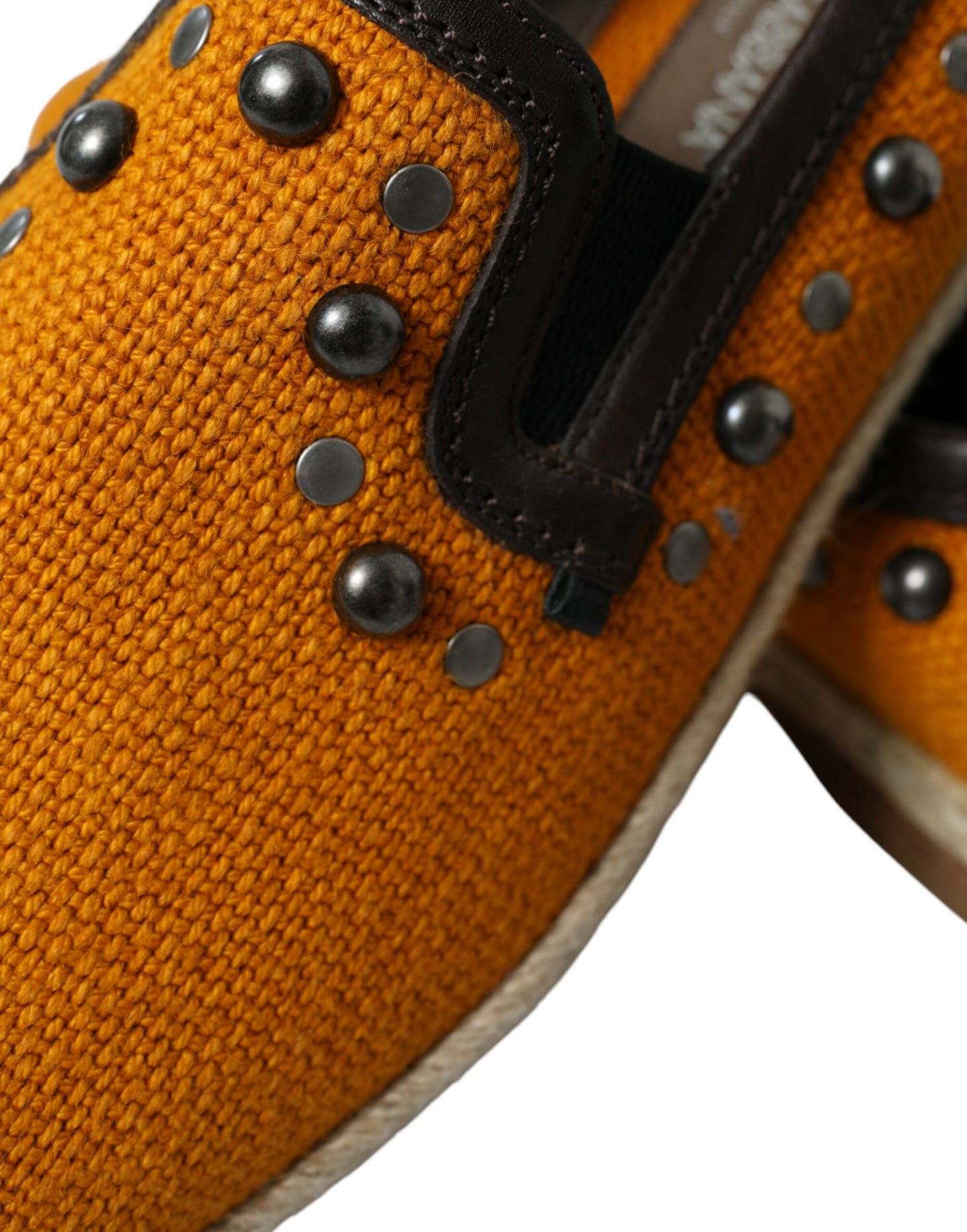 Zapatos mocasines de lino y cuero naranja con tachuelas Dolce & Gabbana