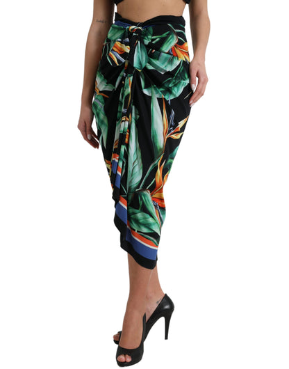 Falda midi cruzada de tiro alto Strelitzia negra de Dolce & Gabbana