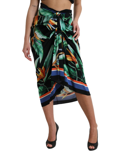 Falda midi cruzada de tiro alto Strelitzia negra de Dolce & Gabbana