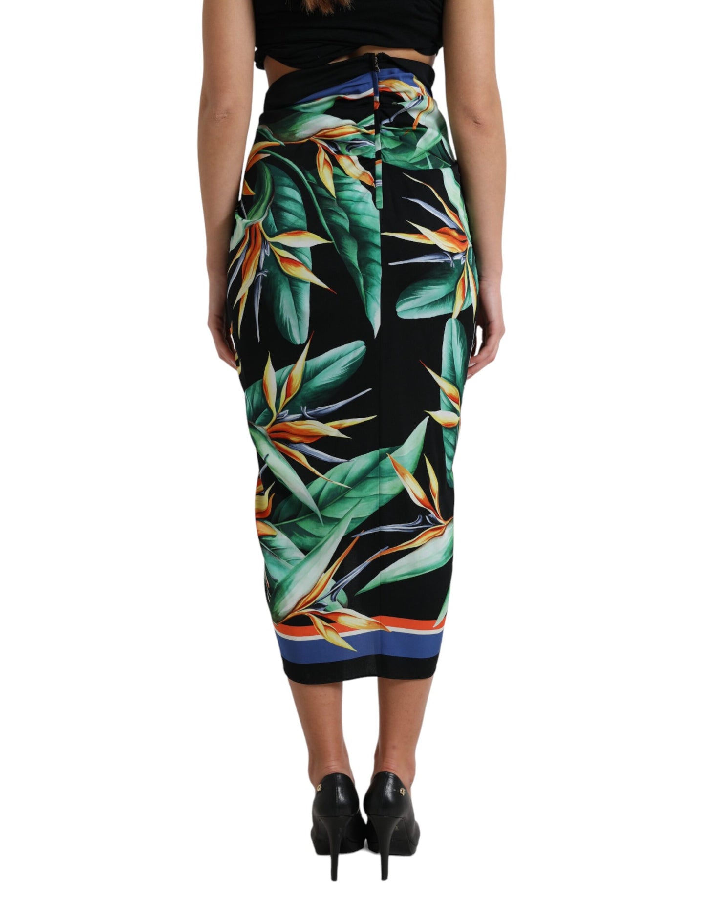 Falda midi cruzada de tiro alto Strelitzia negra de Dolce & Gabbana
