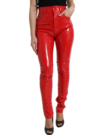 Pantalones pitillo Dolce & Gabbana rojos brillantes de tiro alto