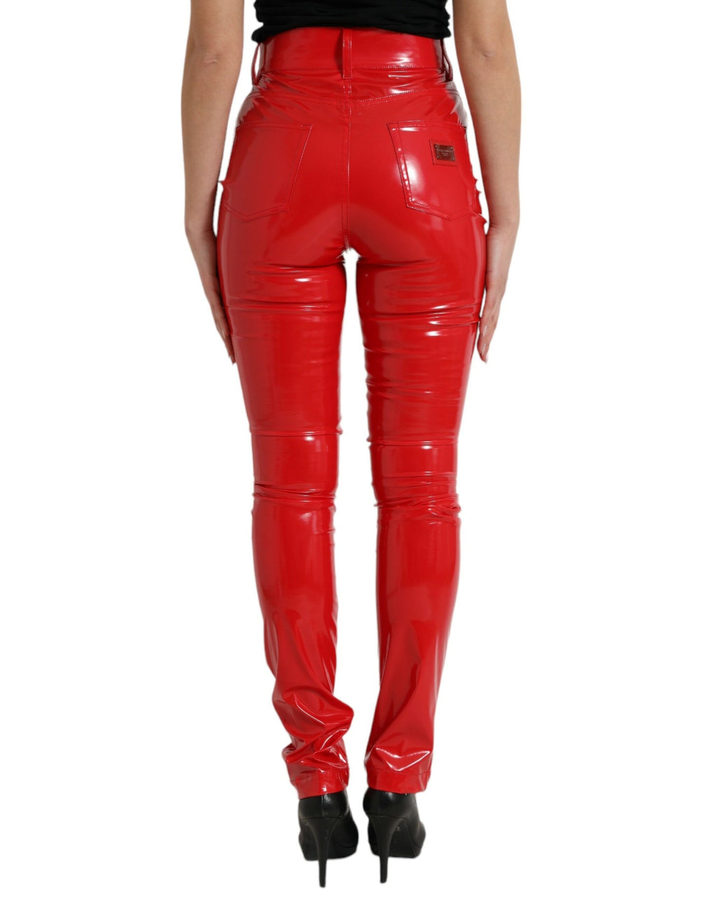 Pantalones pitillo Dolce & Gabbana rojos brillantes de tiro alto