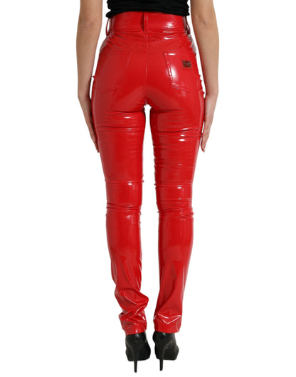 Pantalones pitillo Dolce & Gabbana rojos brillantes de tiro alto