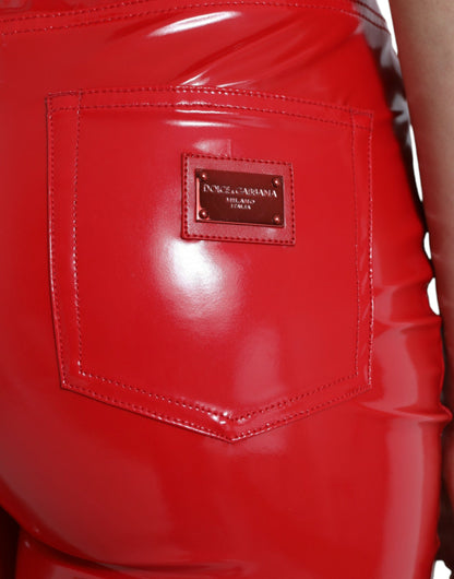 Pantalones pitillo Dolce & Gabbana rojos brillantes de tiro alto