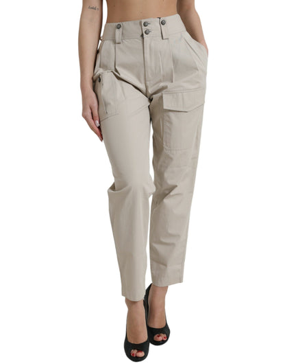 Pantalones ajustados de tiro alto de algodón beige Dolce & Gabbana
