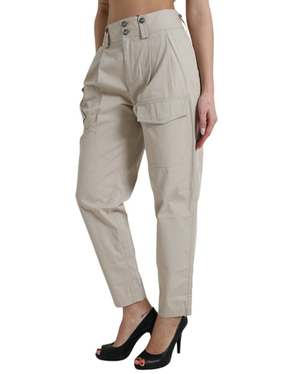 Pantalones ajustados de tiro alto de algodón beige Dolce & Gabbana
