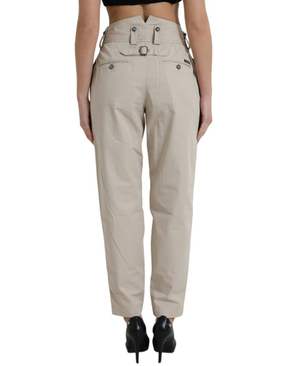 Pantalones ajustados de tiro alto de algodón beige Dolce & Gabbana