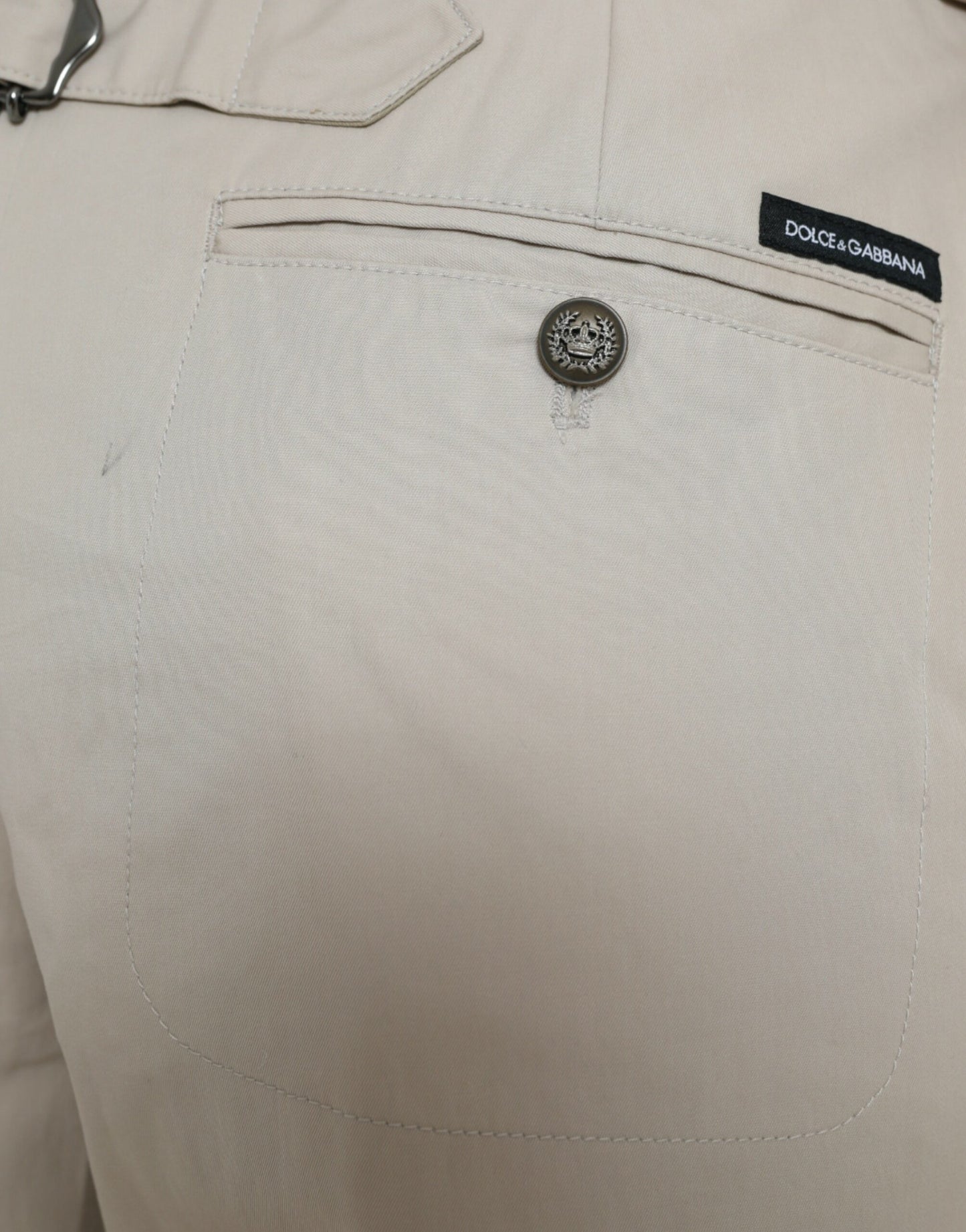 Pantalones ajustados de tiro alto de algodón beige Dolce & Gabbana