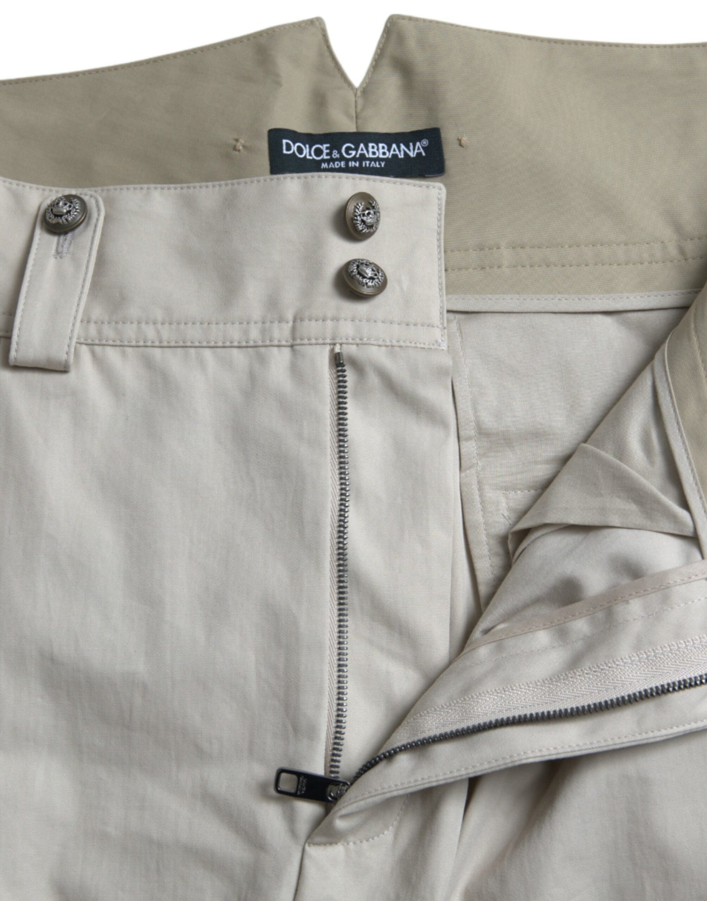 Pantalones ajustados de tiro alto de algodón beige Dolce & Gabbana