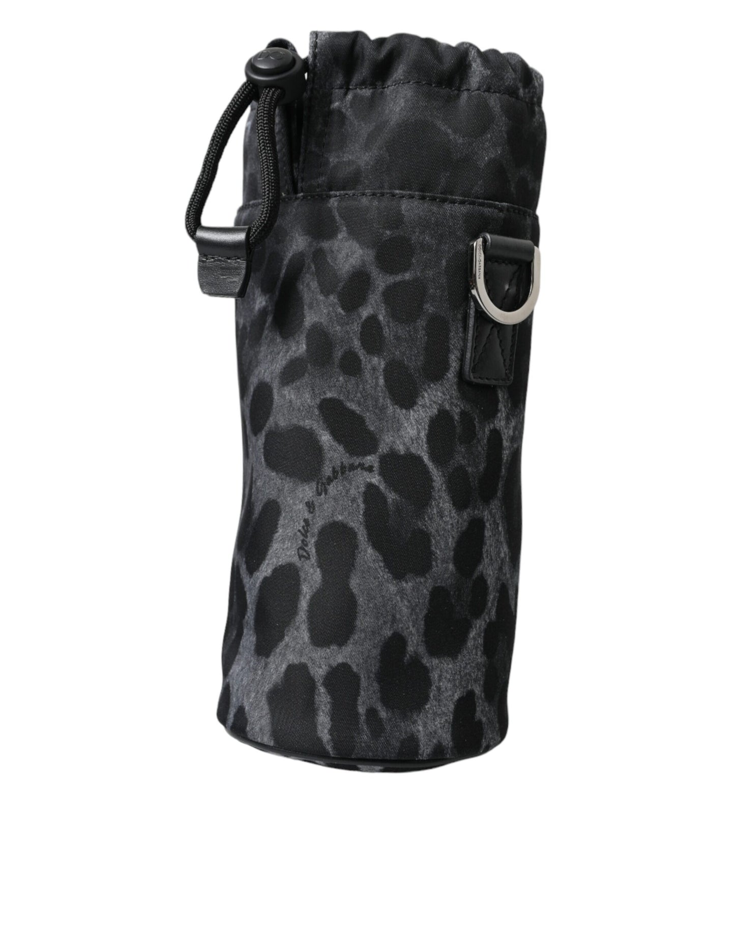 Bolso de mano esbelto redondo con estampado de leopardo negro y portabotellas Dolce & Gabbana