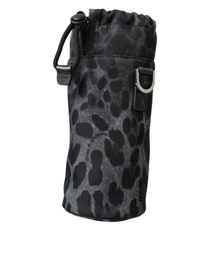 Bolso de mano esbelto redondo con estampado de leopardo negro y portabotellas Dolce & Gabbana