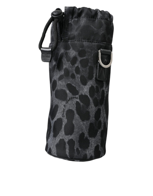 Bolso de mano esbelto redondo con estampado de leopardo negro y portabotellas Dolce & Gabbana