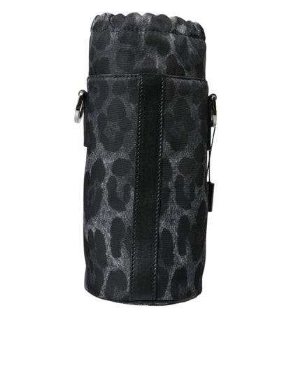 Bolso de mano esbelto redondo con estampado de leopardo negro y portabotellas Dolce & Gabbana