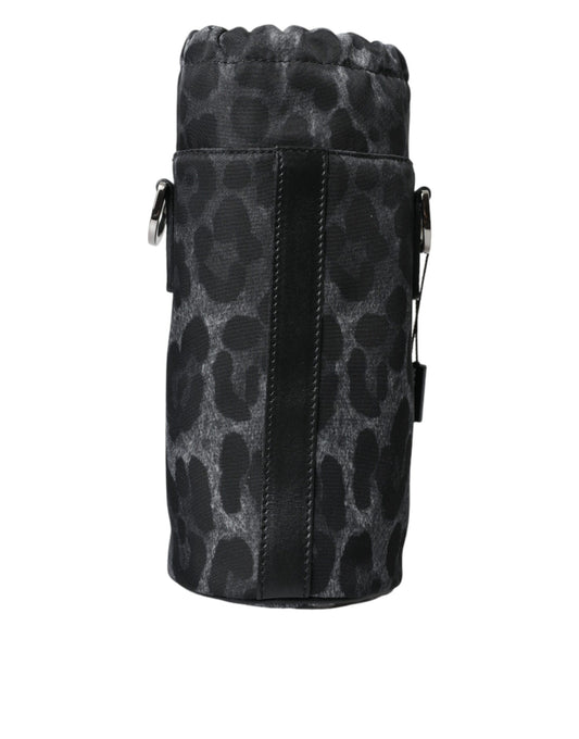Bolso de mano esbelto redondo con estampado de leopardo negro y portabotellas Dolce & Gabbana