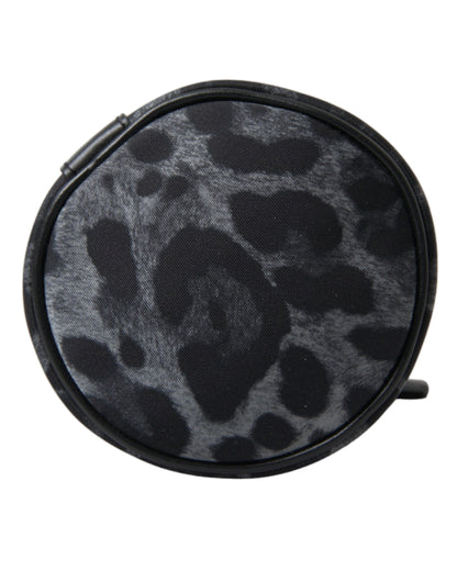 Bolso de mano esbelto redondo con estampado de leopardo negro y portabotellas Dolce & Gabbana