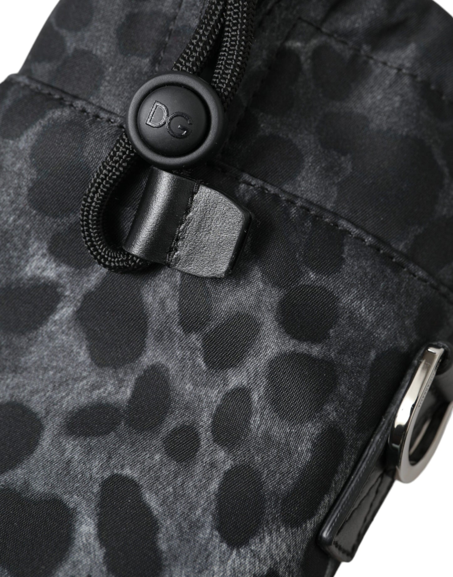 Bolso de mano esbelto redondo con estampado de leopardo negro y portabotellas Dolce & Gabbana