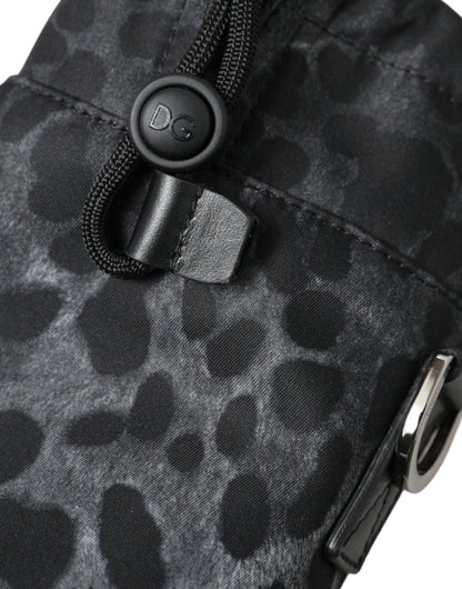 Bolso de mano esbelto redondo con estampado de leopardo negro y portabotellas Dolce & Gabbana