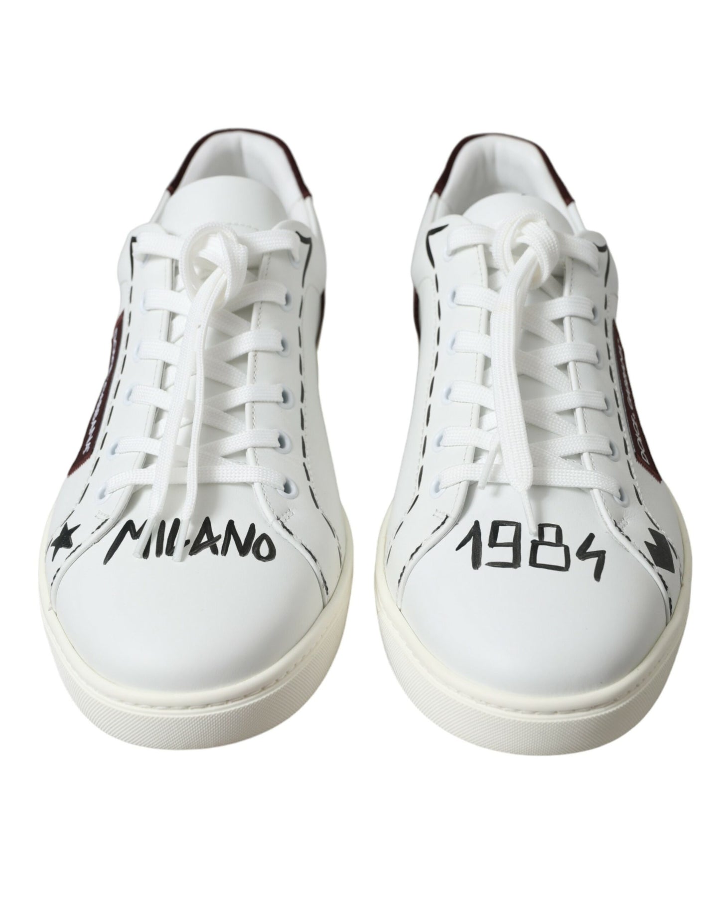 Zapatillas bajas de piel burdeos blancas con logotipo de Dolce & Gabbana