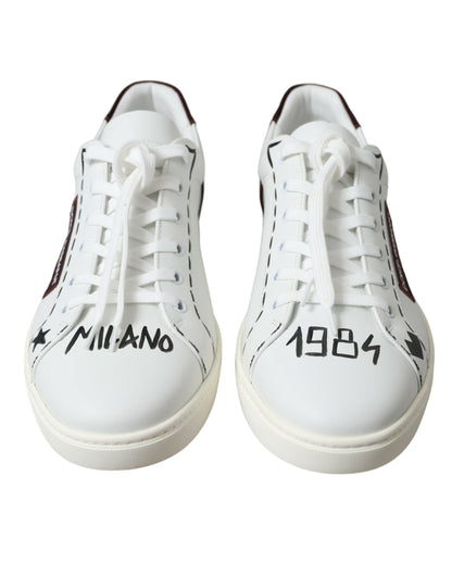 Zapatillas bajas de piel burdeos blancas con logotipo de Dolce & Gabbana