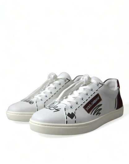 Zapatillas bajas de piel burdeos blancas con logotipo de Dolce & Gabbana