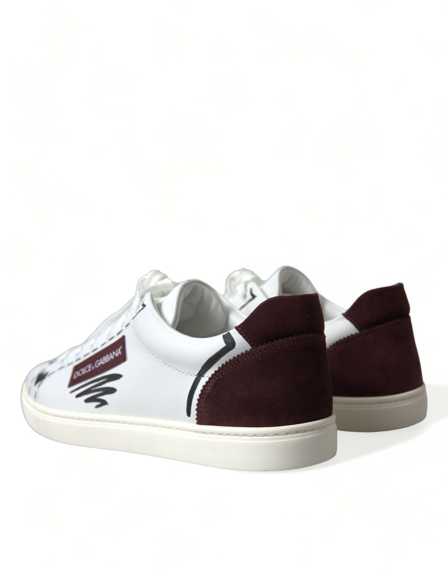 Zapatillas bajas de piel burdeos blancas con logotipo de Dolce & Gabbana
